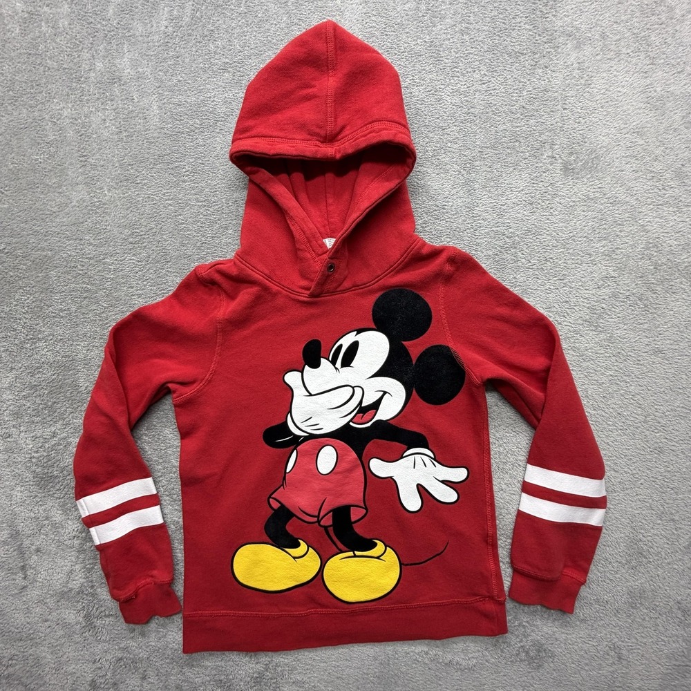 H&M Mickey Mouse Hoodie Youth 10-12 Red Fleece Pullover Disney Kids Graphic